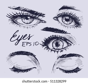 Eyes set. Hand drawn sketch. Vector illustration