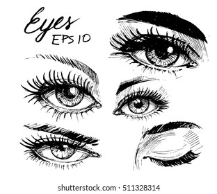 Eyes set. Hand drawn sketch. Vector illustration