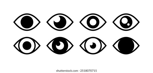 Los ojos establecen iconos. Estilo plano y lineal. Iconos del vector.