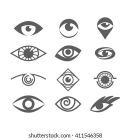 Eyes Set Isolated on White. Optic Logo Concept. Vector Symbol Design Template. Vision Logotype Concept Idea. Optical Shapes.