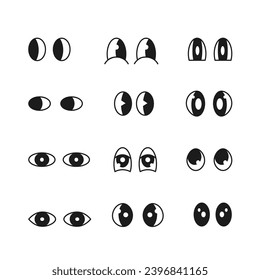 Ojos puestos para el diseño de personajes de dibujos animados retro. Groovy elementos de cara en blanco y negro. Estilo plano. Ilustración vectorial para el divertido creador de mascotas cómicas.