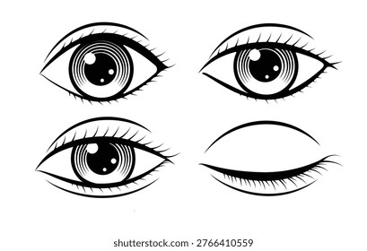 Eyes signs. Open half open and closed human eye set vector illustration