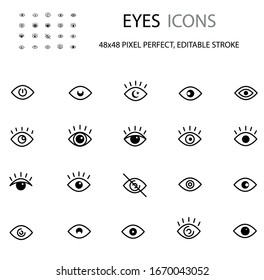 Eyes simple line icon set vector illustration.Editable stroke. 48x48 Pixel Perfect.