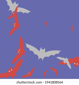 Eyes Spooky Chaos Gothic Sky Bats Vector Illustration. Print Creepy Night Red Art Flying Bats Fabrics. Scary Colorful Pink Retro Background. Motion Grey Attack Purple Halloween Art Illustration.