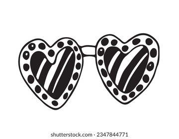 eyes sunglasses hearts in retro style. Fashion summer sun glasses. Stylish women accessory. Trendy eyewear. Cartoon sticker. Isolated white background. clipart. vector illustration