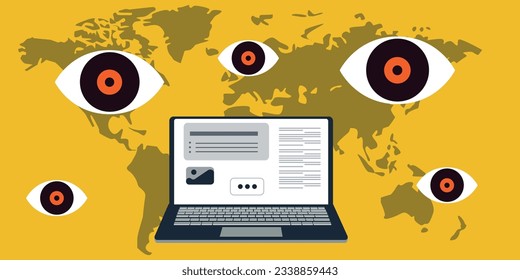 Eyes Surveillance Chat Bubble Security. Digital Marketing illustrations. Business activities. Modern deep machine learning technology. Flat vector illustration