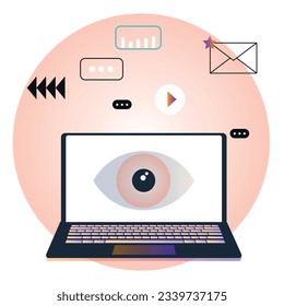 Eyes Surveillance Chat Bubble Security. Digital Marketing illustrations. Business activities. Modern deep machine learning technology. Flat vector illustration