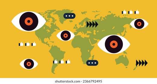 Eyes Surveillance Chat Bubble Security. Digital Marketing illustrations. Business activities. Modern deep machine learning technology. Flat vector illustration