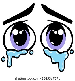 Eyes with Tears Crying Cartoon Vector Illustration Manga Drawing Icon