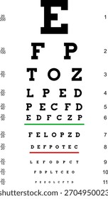 Eyes test chart. poster with letter for ophthalmologist to test eyesight. isolated vector illustration