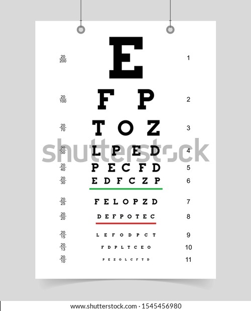 Eyes test chart.\
poster with letter for ophthalmologist to test eyesight. isolated\
vector illustration