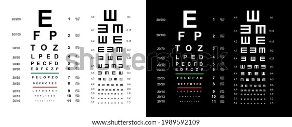 Eyes test charts with latin\
letters isolated on background. Art design medical poster with\
sign.