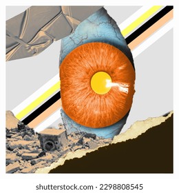 Eyes, textures and lines on a gray background. cover art design