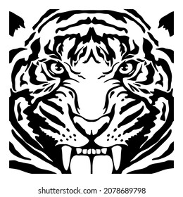 Eyes Tiger. Angry tiger cut svg file. Black and white vector of a tiger head. Angry tiger head sport mascot logo on a white background. Vector illustration. T-shirt design. Vinyl Decal Plotter svg