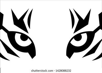 Сlose up eyes of tiger. Black and white t-shirt print with tiger face. Vector sticker