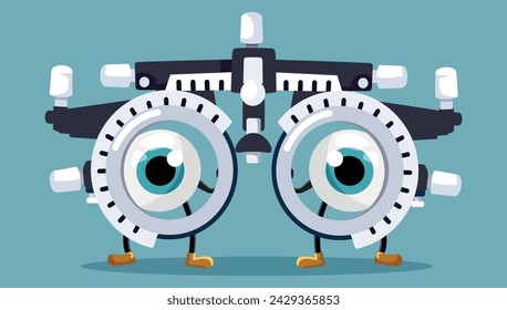 
Eyes with Trial Frame for Eye Test at the Ophthalmologist Vector Characters. Ophthalmology related illustration design with funny eyeball mascots 
