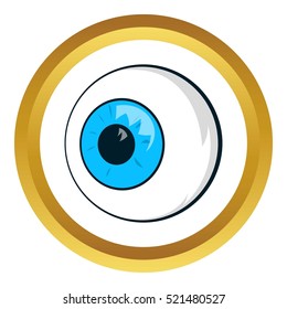 Eyes vector icon in golden circle, cartoon style isolated on white background