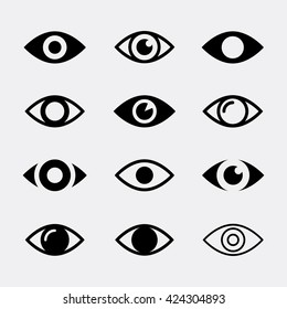 Eyes vector icon set. Collection symbols of open human eye. Eyes icons isolated on white background. Look and vision icons. 