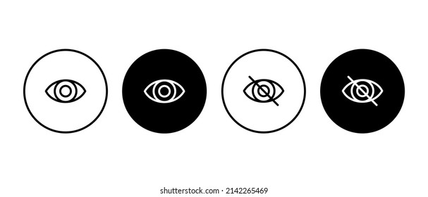 Eyes vector icon set. Linear sign of open and closed eyes. Confidential information symbol in circle