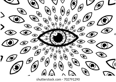 Eyes - vector pattern - white-black, 