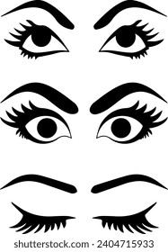 Conjunto vectorial de ojos. Ojos arriba. Ojos rectos. Ojos hacia abajo.