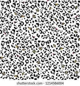 Eyes of wild cats tiger, panther, lion, leopard. Black spotted on the white background. Seamless pattern vector illustration