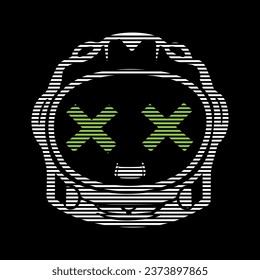 Eyes X Face of astronaut boy with space helmet, portrait of smiling astronaut with space suit and x eyes.