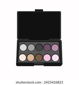 Eyeshadow, black open palette on a white background. Vector cosmetics for paper, textile.
​