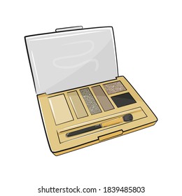 Eyeshadow color palette with brush, cosmetic and makeup product. Vector illustration.