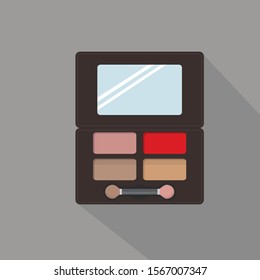 Eyeshadow Cosmetic Design Element Flat Linear Colored on Grey Background with Long Shadow Vector Illustration