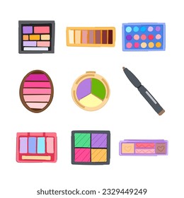 eyeshadow face set cartoon. woman makeup, crushed powder, eye color eyeshadow face sign. isolated symbol vector illustration