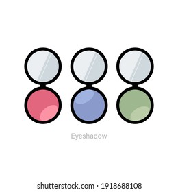 Eyeshadow sobre el fondo blanco. Ilustración plana vectorial. Maquillaje. Cosméticos femeninos para la cara.
