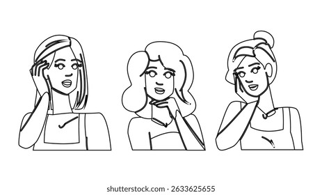 eyeshadow makeup woman vector. blush eyeliner, concealer highlighter, bronzer contour eyeshadow makeup woman character. people black line pencil drawing illustration