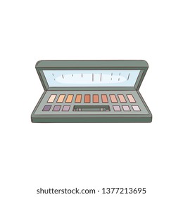 Eyeshadow palette black plastic case top view makeup box vector illustration isolated on white background. Beautiful hand drawn makeup cosmetic product object in sketch style.