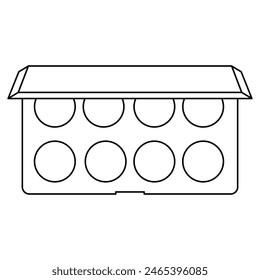 Paleta de sombras. Caja cuadrada de plástico negro con colorido polvo mate, brillantina muestras redondas. Cuadro de maquillaje de vista superior aislado sobre fondo blanco. Plantilla de productos de Vector.