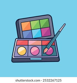 Eyeshadow Palette With Brush Makeup Cartoon Icon Illustration.