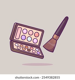 Eyeshadow Palette and Brush Makeup Cartoon Vector Icon 
Illustration. Beauty Object Icon Concept Isolated Premium 
Vector. Flat Cartoon Style