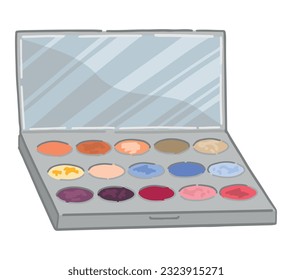 Eyeshadow palette clipart. Eyelid makeup equipment doodle. Cosmetic accessory isolated on white background. Cartoon style vector illustration..