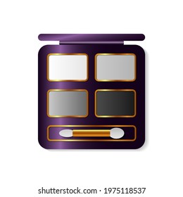 Eyeshadow palette with cosmetic applicator. White, gray and black shades. Vector illustration