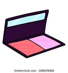 Eyeshadow palette isolated on a white background. Simple hand drawn vector illustration in cartoon doodle style. Element for printing, posters, advertising, makeup equipment.