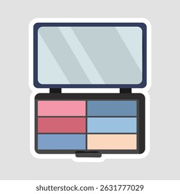 Eyeshadow Palette Makeup Vector Sticker. Colorful vector illustration of an eyeshadow palette with a mirror, perfect for beauty, cosmetics, and fashion designs