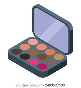 Eyeshadow palette is open showing various shades of colorful makeup