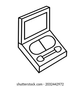 Icono de contorno de paleta Eyeshadow.  Dibujo del vector de línea simple de la paleta de maquillaje. Ilustración vectorial aislada en blanco.