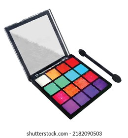 Eyeshadow pallete isolated on white background Fashion hand drawn vector Illustration Mascara picture Watercolor for logo greeting cards and design