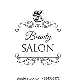Eyeshadows palette on white background. Beauty Salon Badge. Vector Illustration
