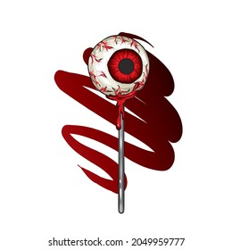 Eye  shaped candy stick  Halloween  fear   horror  Vector illustration for postcard poster  Gouged out eye 