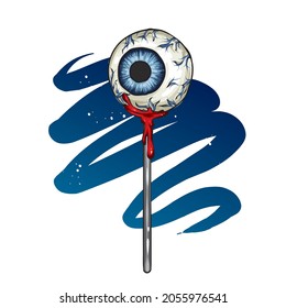 Eye  shaped candy stick  Halloween  fear   horror  Vector illustration for postcard poster  Gouged out eye 