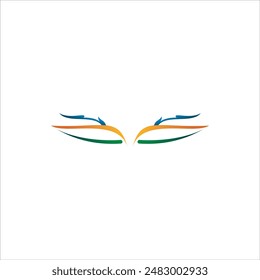 Eye-shaped floral design in orange, blue and green colors