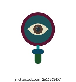 Eye-shaped magnifying glass icon for business use, A simple, colorful, flat design vector icon of a magnifying glass with an eye inside.