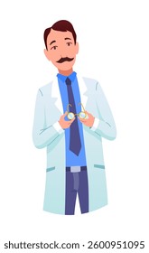 Eyesight diagnostics. Eyes test procedure in hospital. Ophthalmology clinic. Vector cartoon character isolated on white background